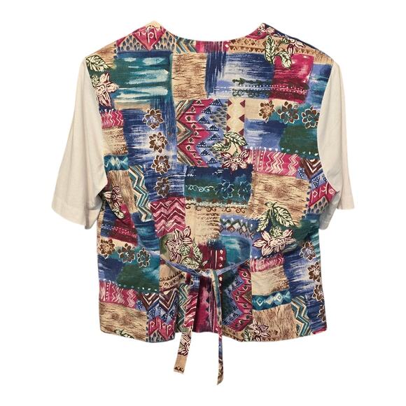 Vintage Paquette Top Womens Size 2X Patchwork V-Neck Short Sleeve Artsy Colorful - Picture 2 of 7
